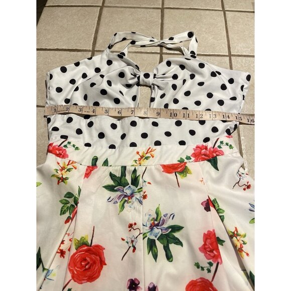 Chicways Polka Dot & Floral Print Halter Romper Tie closure Polyester/Spandex M - Picture 11 of 13